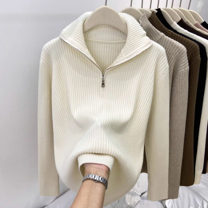 Women's Thick Loose Zip Turtleneck Sweater