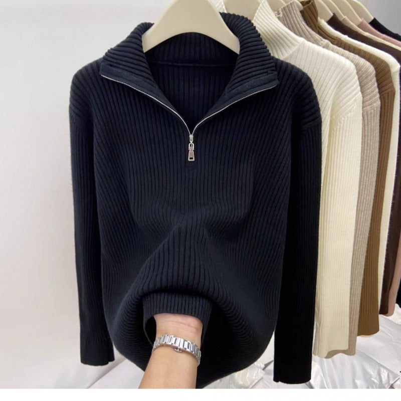 Women's Thick Loose Zip Turtleneck Sweater