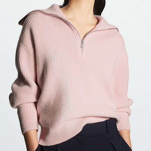 Women's Half-zip Striped Long-sleeved Sweater